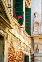 Red Flowers and Bust - Venice, Italy