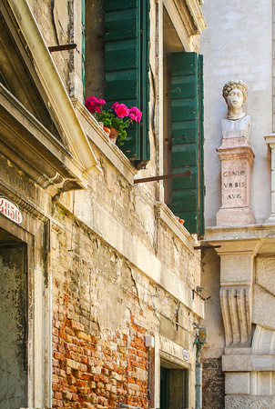 Red Flowers and Bust - Venice, Italy
